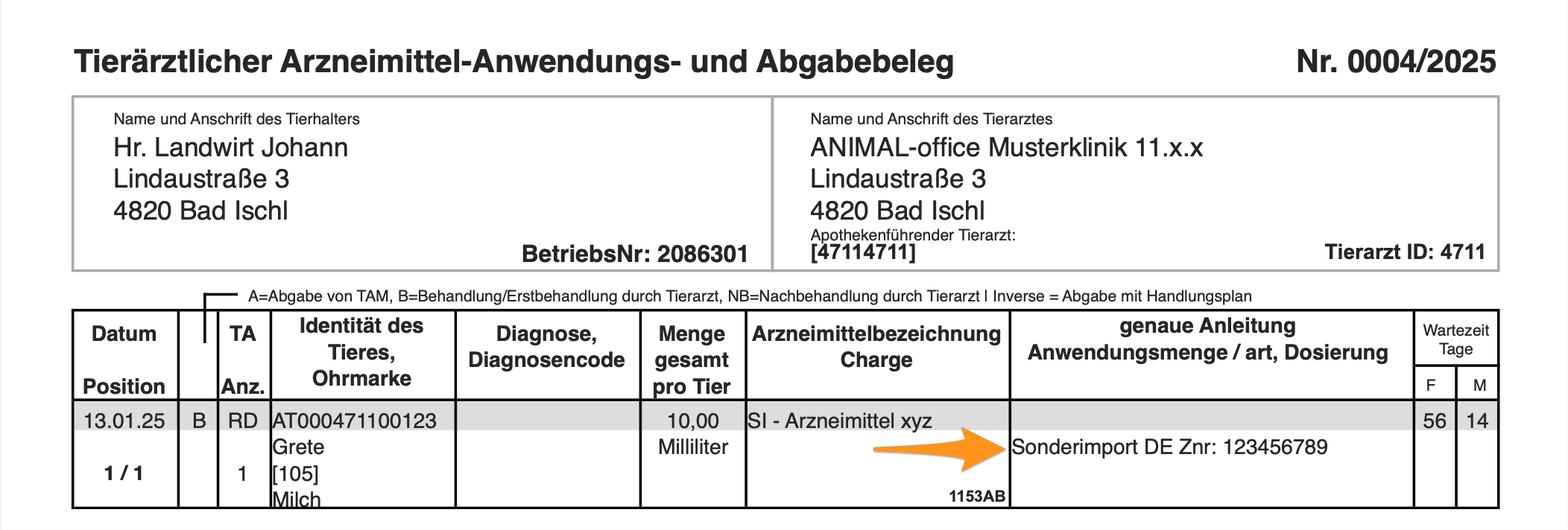 Behandlung > Abgabebeleg